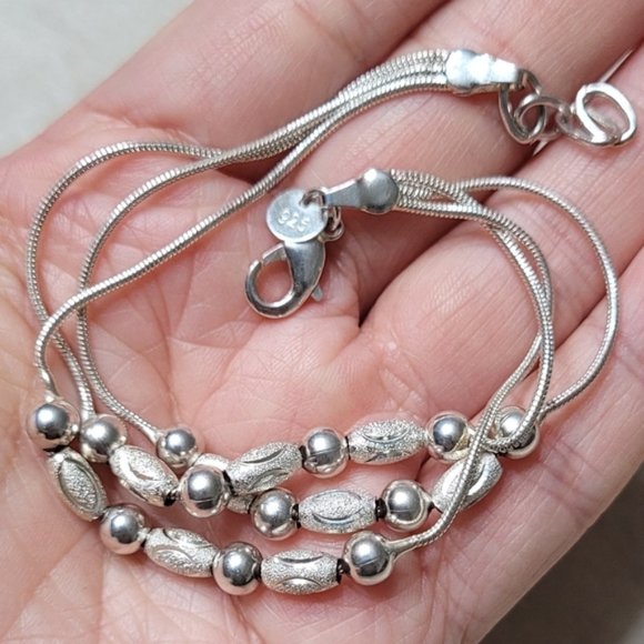925 Sterling Silver 3 strands Bracelet, adjustable 7"-7.5" - Picture 1 of 4